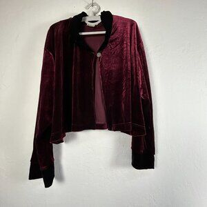 Christine Damen Womens Blazer Jacket Large Burgundy Velvet Long Sleeve Stretch